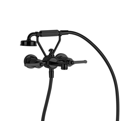 Gessi Venti20 Смеситель для ванны настенный, двухвентильный, с ручным душем и шлангом 1500 мм., цвет: черный матовый