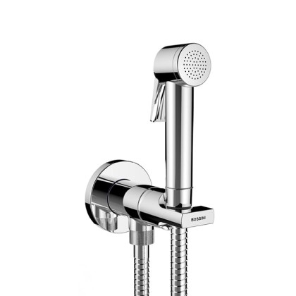 Bossini Paloma Flat Гигиенич комплект c монокомандным смесителем: лейка, держатель, шланг армированный нейлон 125 см, цвет: хром