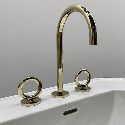 THG Collection O Смеситель для раковины, 3 отв., с донным клапаном,  цвет: Soft gold