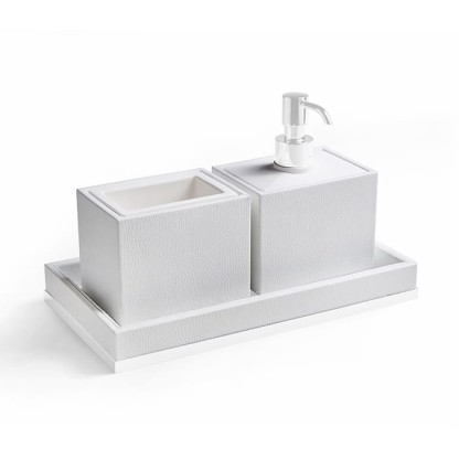 3SC Snowy Комплект: стакан, дозатор, лоток, цвет: белая эко-кожа/белый матовый