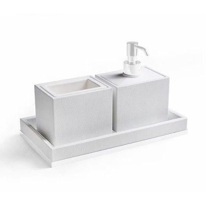 3SC Snowy Комплект: стакан, дозатор, лоток, цвет: белая эко-кожа/белый матовый