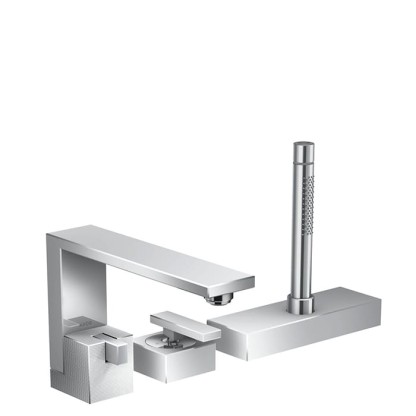 Axor Edge Смеситель на борт ванны, на 3 отв., с ручным душем, излив 210мм, алмазная огранка, цвет: хром