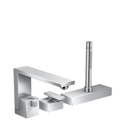 Axor Edge Смеситель на борт ванны, на 3 отв., с ручным душем, излив 210мм, алмазная огранка, цвет: хром