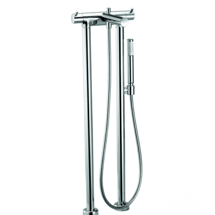 HUBER Kiruna Смеситель термостатический напольный для ванны с ручной лейкой на держателе и шлангом 150 см, цвет: хромKiruna