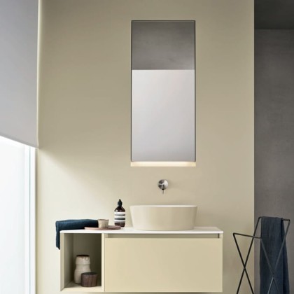 NOORTH milldue edition ZENIT Комплект мебели 99см в матовом лаке, с накладной раковиной и столешницей из CRISTALPLANT, встроенным зеркальным шкафчиком с подсветкой, подвесной, Цвет: giada-30