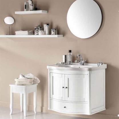 EBAN Virginia Комплект мебели, База с двумя дверцами и ящиком, под раковину, с раковиной и зеркалом со светильником, 75см, подвесной, Цвет: BIANCO ASSOLUTO