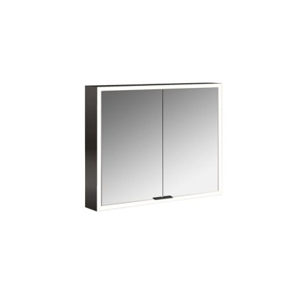 Emco Prime Зеркальный шкаф 80см., с подсветкой LED Facelift навесная модель, 2-дверки, IP 20, цвет черный зеркальная задняя стенка