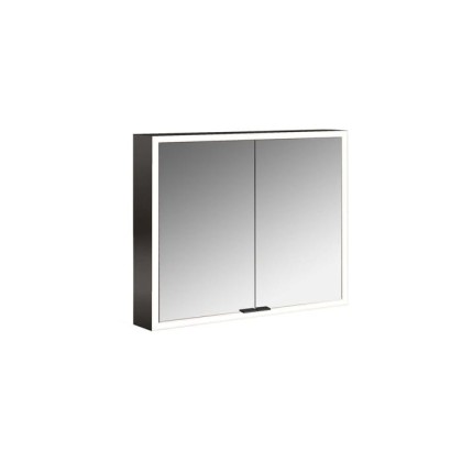 Emco Prime Зеркальный шкаф 80см., с подсветкой LED Facelift навесная модель, 2-дверки, IP 20, цвет черный зеркальная задняя стенка