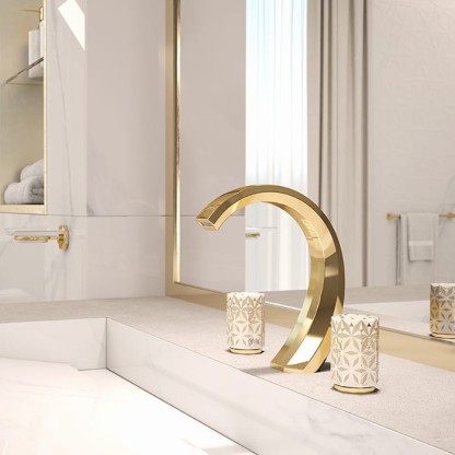 THG Nihal Porcelaine Ivoire Смеситель для раковины на 3 отверстия, с донным клапаном, цвет: Soft gold