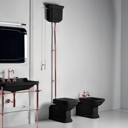 Kerasan Waldorf Унитаз  пристенный удлиненный, с высоким бачком- уст-ка на расстоянии 2см от стены и трубой, цвет: черный/бронза