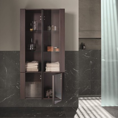 Burgbad Lavo 2.0 Шкаф подвесной 80х80х160см., 4 стеклянные двери, 2 деревянная полка, 4 стеклянные полки, ручки черный, цвет: Eiche Dekor Mokka