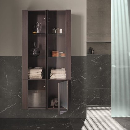 Burgbad Lavo 2.0 Шкаф подвесной 80х80х160см., 4 стеклянные двери, 2 деревянная полка, 4 стеклянные полки, ручки черный, цвет: Eiche Dekor Mokka