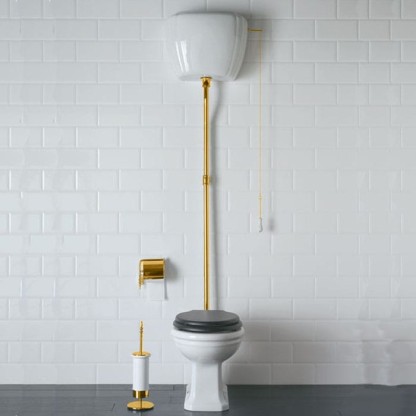 Globo Paestum Унитаз напольный 58х37,5см, слив универсальный, с высоким бачком, трубой, цвет: белый/золото