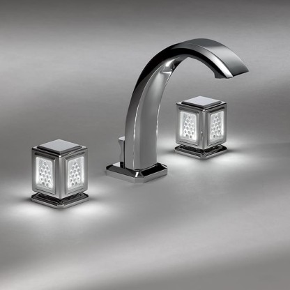 THG M?tropolis cristal clair Смеситель для раковины на 3 отверстия, ручки с подсветкой, с донным клапаном, цвет: хром