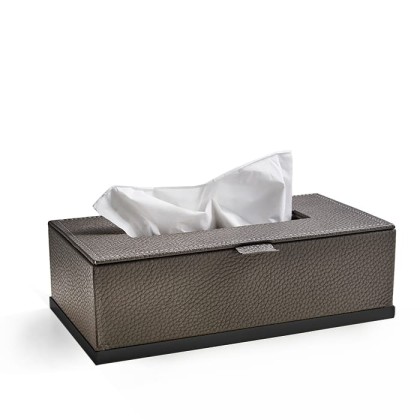 3SC Milano Контейнер для бумажных салфеток, 25х13хh8 см, прямоугольный, настольный, цвет: коричневая эко-кожа/черный матовый