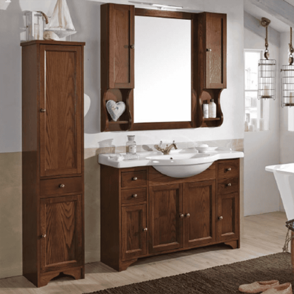 EBAN Gemma База под раковину, с раковиной, зералом, двумя шкафчиками и светильником, 120см, напольный, Цвет: noce