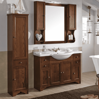 EBAN Gemma База под раковину, с раковиной, зералом, двумя шкафчиками и светильником, 120см, напольный, Цвет: noce