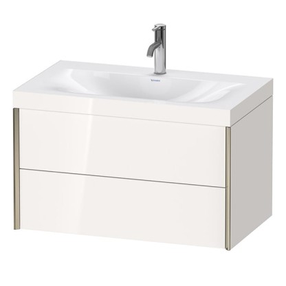 Duravit XViu Тумба подвесная 80x48x50.3см, с раковиной без перелива, с 1 отв под смес, 2 ящика, цвет: белый глянцевый/champagne matt