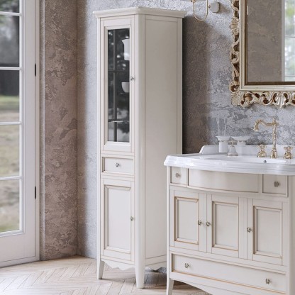 TW Veronica, Колонна 50.2/45x40/37.4 x h172см, 1выдв.ящик, 2 распашные дверки, доводчики Blum (петли слева-SX), напольная, цвет: VINTAGE, ручки: Riflesso бронза