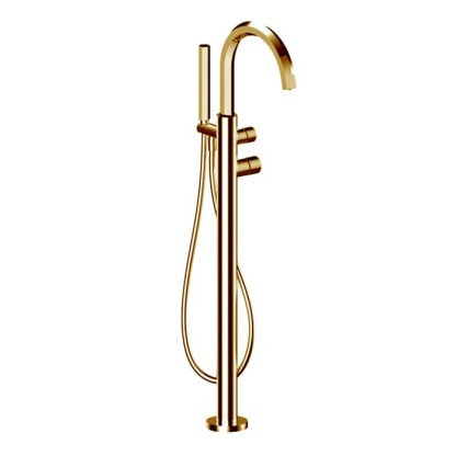 Fantini Venezia In Смеситель для ванны, напольный, с ручн душем, излив: 24.1см, (наружняя часть), цвет: Matt British Gold PVD