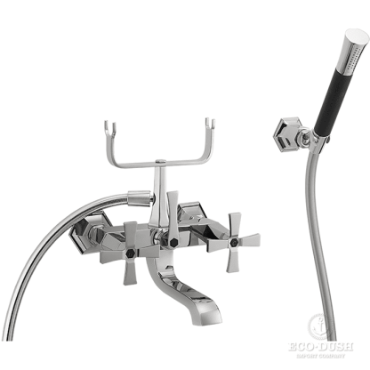 CISAL Cherie Смеситель двухвентильный настенный для ванны/душа с ручной лейкой,держателями и шлангом, цвет: хром/черный матовый