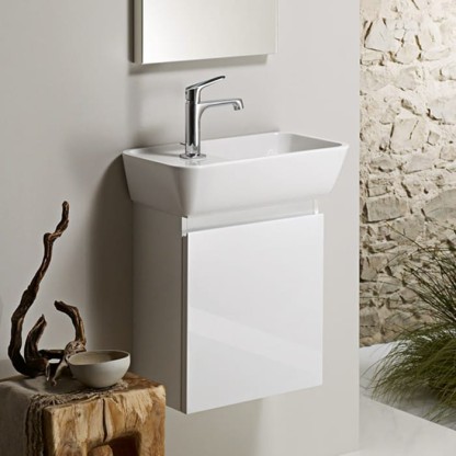 BurgBad Bel База с умывальником 51х27.5х57см  1 дверка правая R,ручка выемка, подвесная, цвет: белый глянцевый F0590 с зеркалом со светодиодной подсветкой