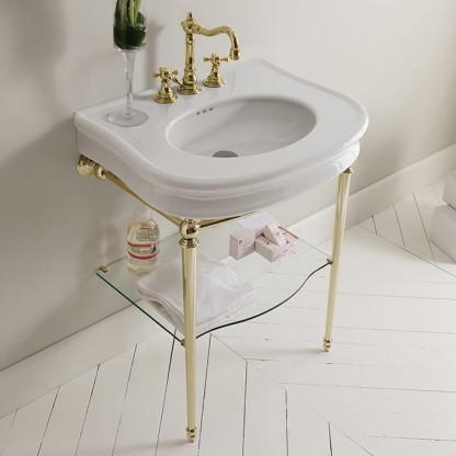 3SC Consolle Консоль Florian 90х54хh86см, с раковиной LA12, сифоном и стекл.полочкой, напольный, цвет: золото 24к. Lucido