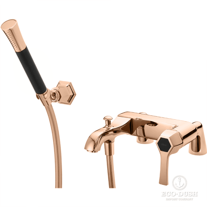 CISAL Cherie Смеситель на борт ванны однорычажный, с душевым комплектом, цвет: розовое золото/черный