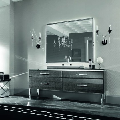 VITAGE milldue edition HILTON Комплект мебели с тумбой под раковину, раковиной ZURIGO81, зеркалом ZURIGO, 180 см, напольный, цвет: Alligator silver/сталь