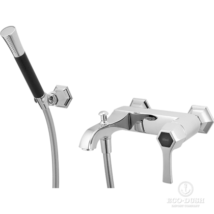 CISAL Cherie Смеситель настенный для ванны/душа с ручной лейкой,держателем и шлангом, цвет: хром/черный матовый