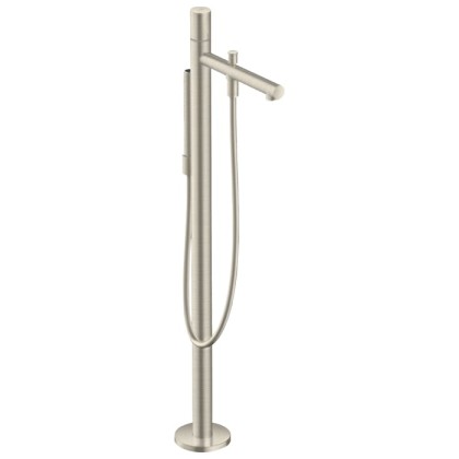 Axor Uno Смеситель для ванны, однорычажный, с ручным душем, напольный, внешняя часть, цвет: шлифованный никель