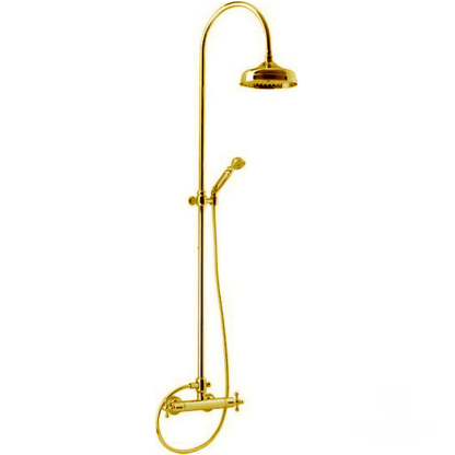CISAL Arcana Душевой комплект: термостатический смеситель, стойка с верхним душем, лейка+шланг, цвет: золото