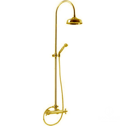 CISAL Arcana Душевой комплект: термостатический смеситель, стойка с верхним душем, лейка+шланг, цвет: золото