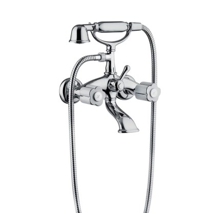 Bongio Fleur Blanc Смеситель для ванны с ручным душем, цвет: хром/белый фарфор