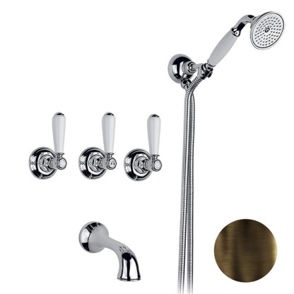 Nicolazzi P.m. Blanc Смеситель для душа, встраиваемый, излив: 160мм и ручным душем, ручки белая керамика, цвет: тёмная бронза