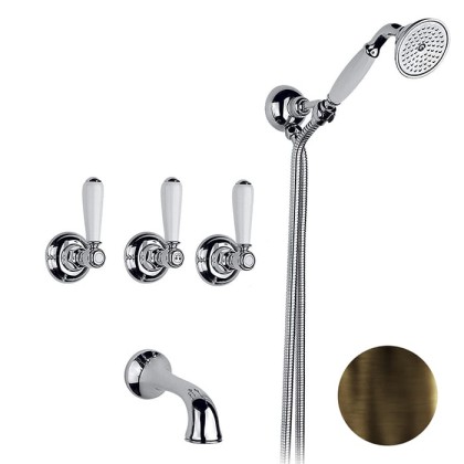 Nicolazzi P.m. Blanc Смеситель для душа, встраиваемый, излив: 160мм и ручным душем, ручки белая керамика, цвет: тёмная бронза