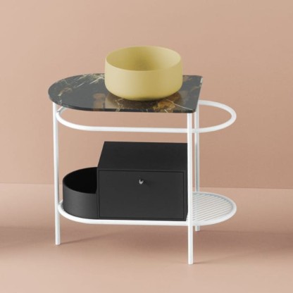 Artceram Flair 3.0 Металлическая консоль с раковиной, 85х46х75.5см., напольная, с выдвижным ящиком и мраморной столешницей, цвет: белый матовый/Giallo Zinco