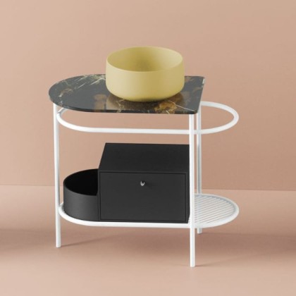 Artceram Flair 3.0 Металлическая консоль с раковиной, 85х46х75.5см., напольная, с выдвижным ящиком и мраморной столешницей, цвет: белый матовый/Giallo Zinco