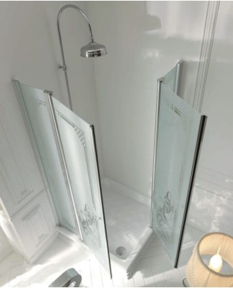 Kerasan Retro Душ. ограждение 100х100х180см., матовое стекло с декором  для квадратного поддона 1340, проф.хром,мат.стекло+декор