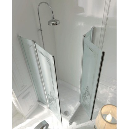 Kerasan Retro Душ. ограждение 100х100х180см., матовое стекло с декором  для квадратного поддона 1340, проф.хром,мат.стекло+декор