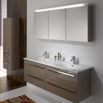 Burgbad Essento База подвесная с 2-м керам. умыв.123х49.5х51.5см. 4 выдв ящика, вкл сифон, с 1отв для смес.цвет: песочный высоглянц F1749, ручки-G0090 с зеркальным шкафом