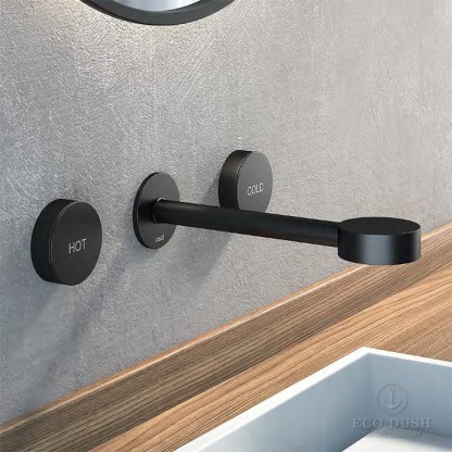 CISAL Slim Смеситель для раковины на 3 отверстия из стены,излив 185-200 мм, цвет: черный матовый