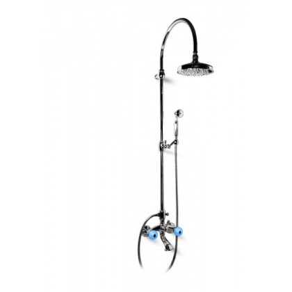 Bongio Rivoli Душевая стойка со смесителем для ванны, верхним и ручным душем, цвет: хром/Royal Blue 08