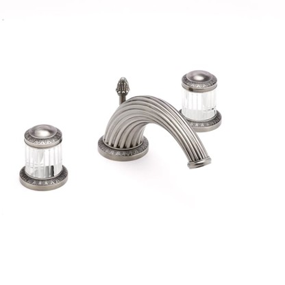 THG Malmaison crystal Смеситель для раковины на 3 отверстия, с донным клапаном, цвет: состаренный никель