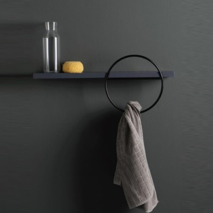 Bertocci Mettitutto Полка черная деревянная 40см., с круглым полотенцедержателем D22см., цвет: черный матовый