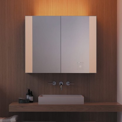 Burgbad RL40 Зеркальный шкаф 140х15х80см., 2 зеркальные двери с обоих сторон, подсветка, 4 стеклянные полки, Smart-Home-System, 2 розетки