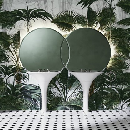 Devon&Devon Double Kalos Раковина 78.6х22.1х54.2 см, 3 отв., двойная, WHITE TEC, с донным клапаном, с колонной, фурнитура светлое золото, цвет: белый