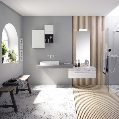 Burgbad Sys30 Комплект мебели №4, тумба со столешницей 90х54х24см., 1 ящик, с раковиной, зеркалом, и светильником с металлическими кронштейнами, ручка белая,  подвесной, цвет: белый глянцевый