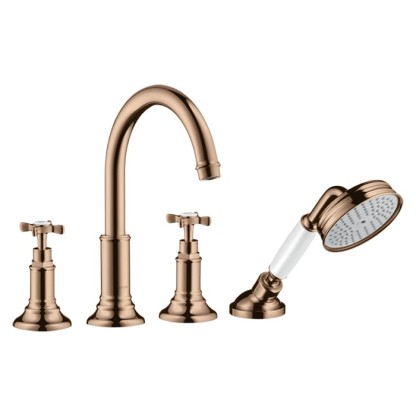Axor Montreux Смеситель на борт ванны, на 4 отв., с ручным душем, цвет: полированное красное золото