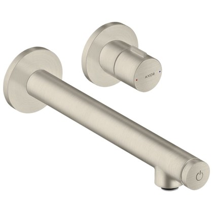 Axor Uno Встраиваемый смеситель для раковины, на 1 отв., излив 220мм, электронный, питание от сети, внешняя часть, цвет: шлифованный никель